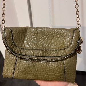 Boutique olive green and gold cross body fold over bag